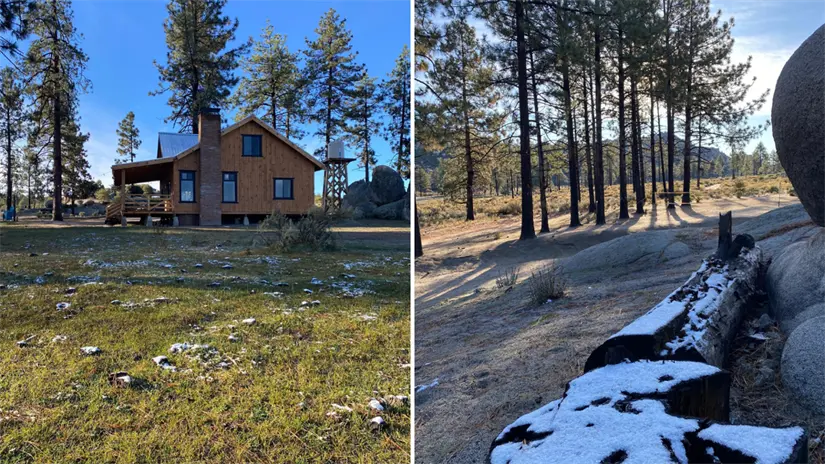 imagen recuadro Así amaneció el miércoles 19 de noviembre el Rancho Corral Falso en la sierra de San Pedro Mártir, tras una ligera nevada. Foto: Expresso BC / Facebook