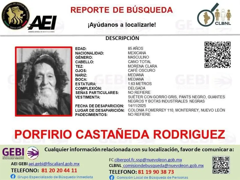 imagen recuadro Ficha de búsqueda de Don Porfirio. Foto: AEI.