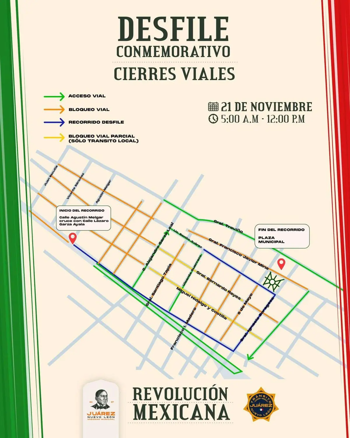 imagen recuadro Mapa del desfile en Juárez, Nuevo León. Foto: Gobierno de Juárez.