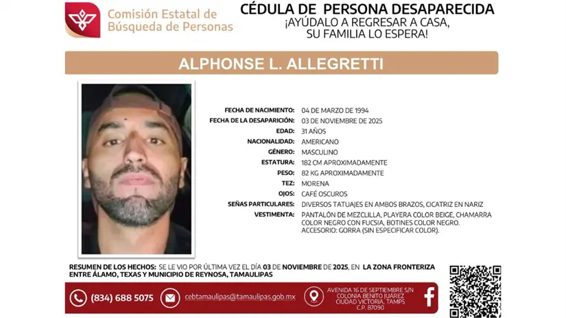 imagen recuadro Ficha de desaparecido | Foto: Comisión Estatal de Búsqueda de Personas