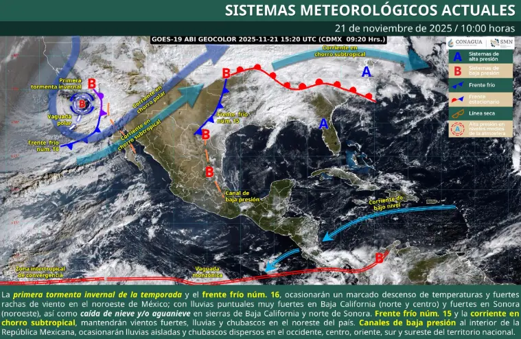 Ciudadanos se preparan para el descenso de temperatura por el Frente Frío 16 Foto: Servicio Meteorológico Nacional, fuente oficial del Gobierno de México