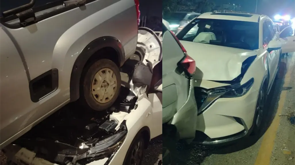 Carambola en el Periférico de Mérida deja 2 lesionados y ocho vehículos con daños