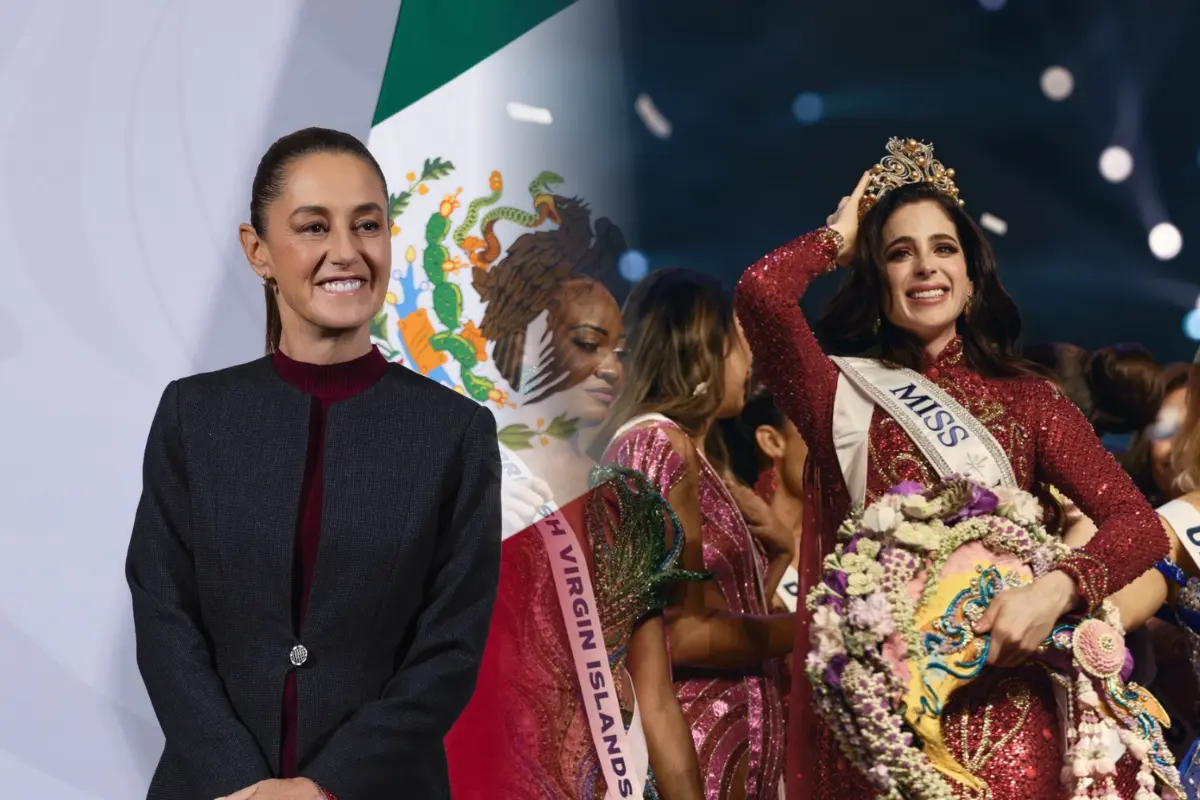 Claudia Sheinbaum en conferencia de prensa del 21 de noviembre y Fátima Bosch durante su triunfo. Foto: Presidencia de la República / Instagram (@missuniverse)