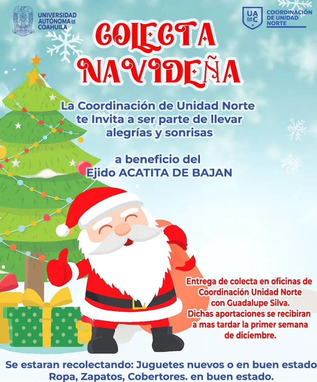 imagen recuadro Flayer de colecta navideña de la UAdeC / Foto: UAdeC