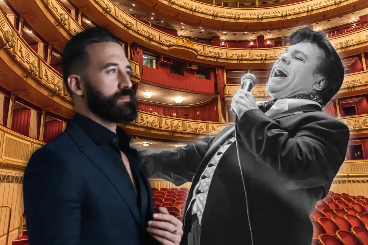 Steven LaBrie posando para foto, mientras Juan Gabriel canta (Foto: IG @soyjuangabriel_, @stevenlabrie / Canva)