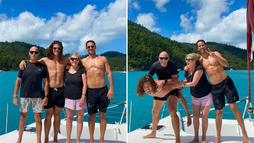 imagen recuadro Hermanos Robinson junto a su familia en las Islas Whitsunday. Foto: @augustuspeebly / Instagram