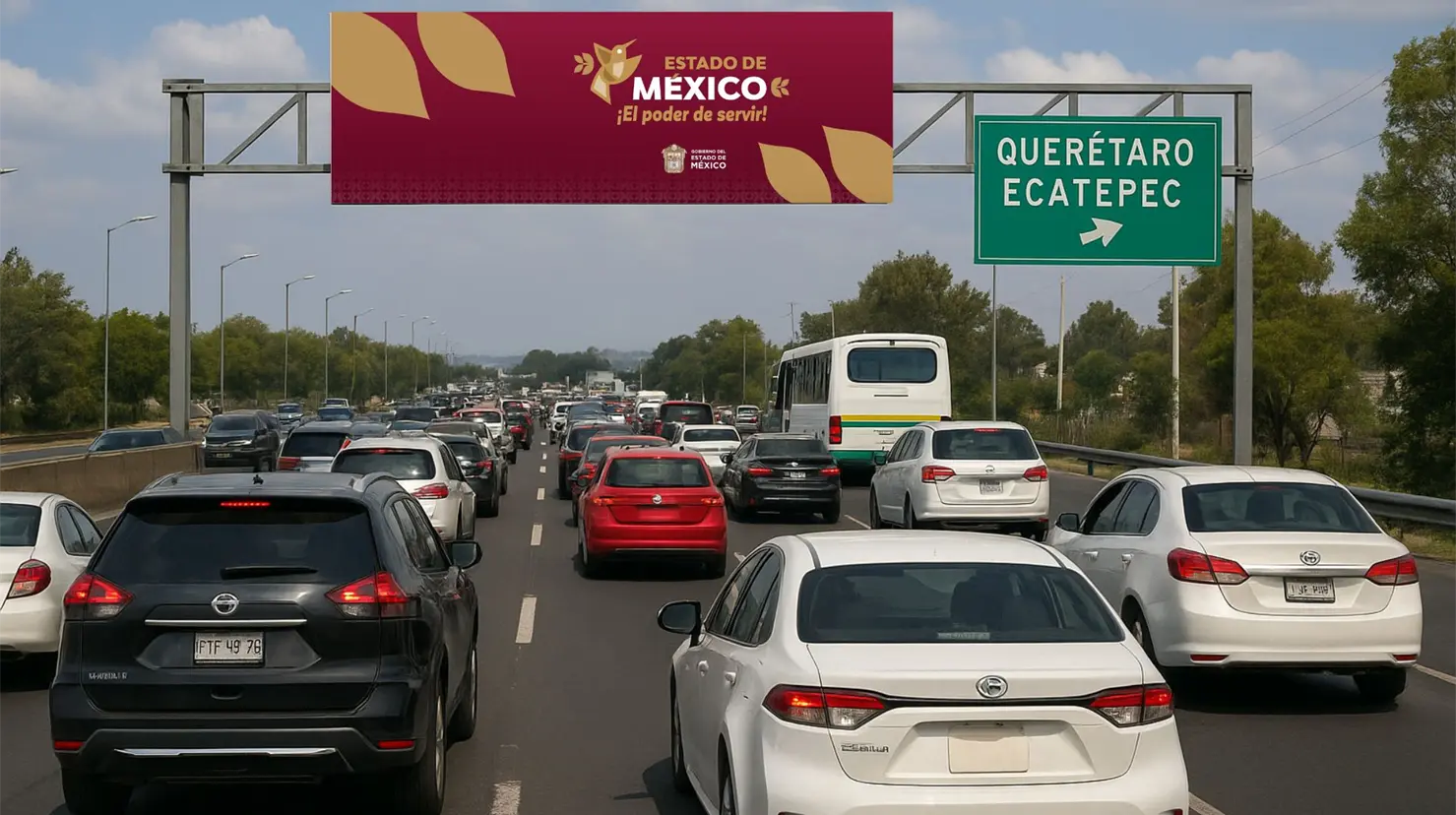 Tránsito en Edomex por carretera México- Querétaro. Foto: IA | Canva