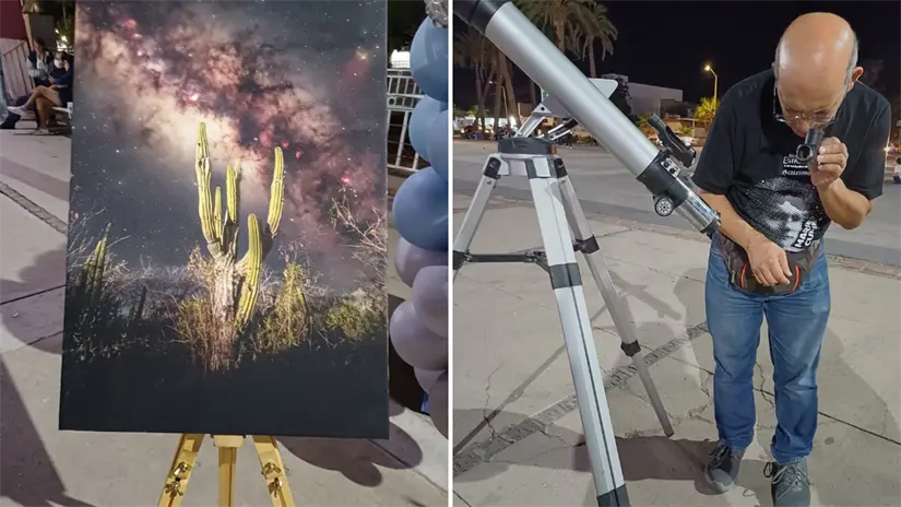 imagen recuadro Pieza fotográfica exhibida en la Noche de las Estrellas con una composición de la Vía Láctea sobre el desierto sudcaliforniano, 2024. Foto: Noche de las Estrellas La Paz / Facebook
