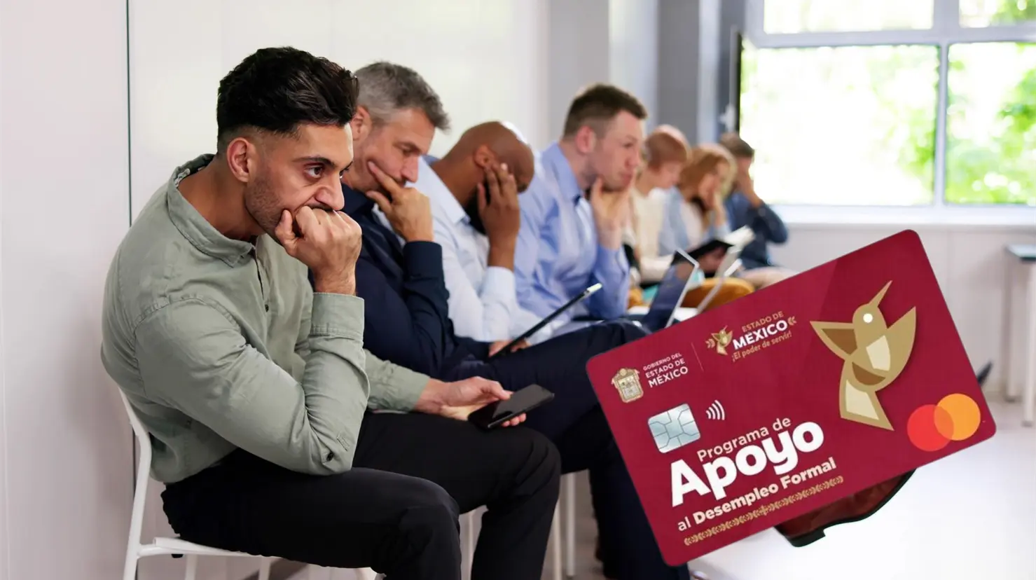 Personas desempleadas y tarjeta de Apoyo a Desempleo de Edomex. Foto: @Edomex | Canva