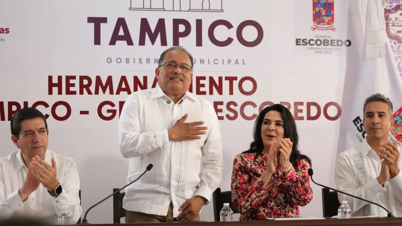 El alcalde de Escobedo, Andrés Mijes en un evento en Tamaulipas. Foto: Gobierno de Escobedo
