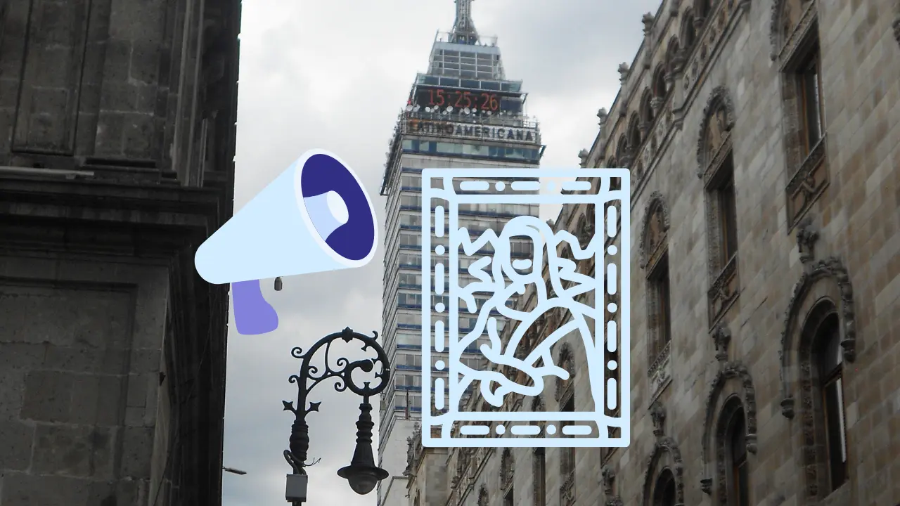 Fotografía de Centro Histórico y gráficos de anuncio y pintura por Rally de Museos del Circuito Alameda-Revolución | Foto: Ximena Vargas | Canva Pro