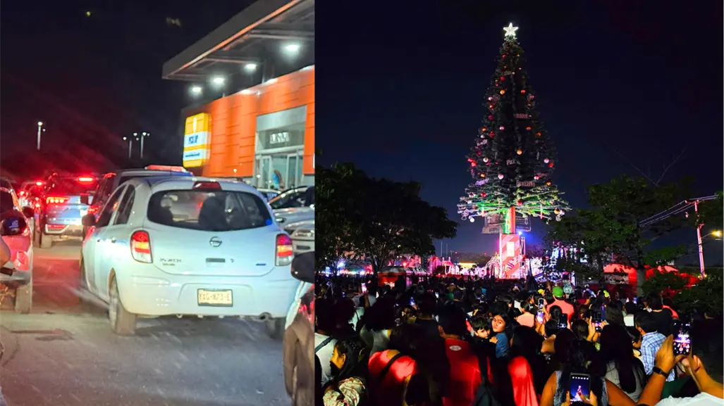 ¡No es Xmatkuil! Lleno total y mucho tráfico en el encendido del Arbolito Coca-Cola en Mérida