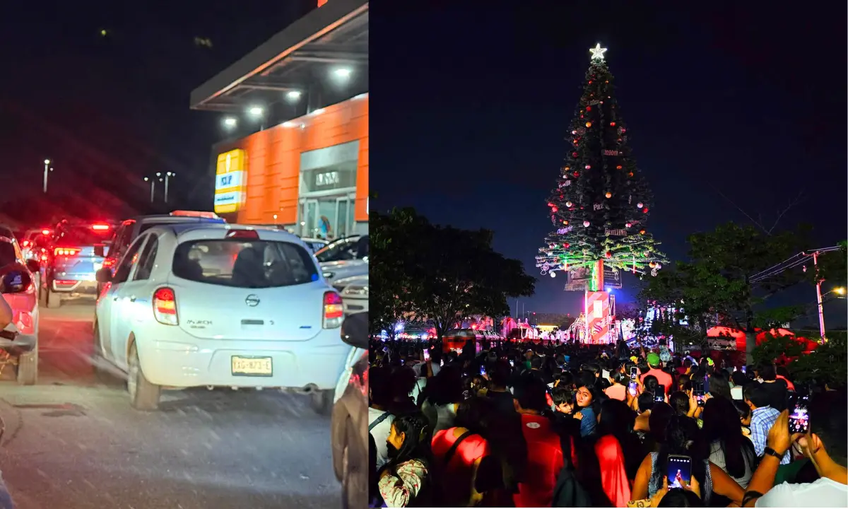 Caos vehicular y un lleno total durante el encendido del Arbolito Coca-Cola en Mérida. Foto: Macondo/Ruta de los dulces Ciudad Caucel
