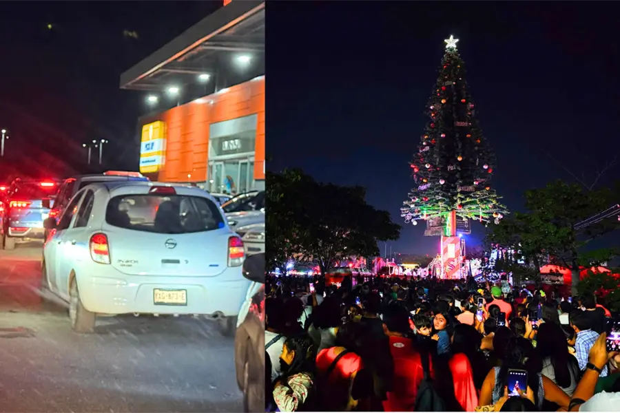 ¡No es Xmatkuil! Lleno total y mucho tráfico en el encendido del Arbolito Coca-Cola en Mérida