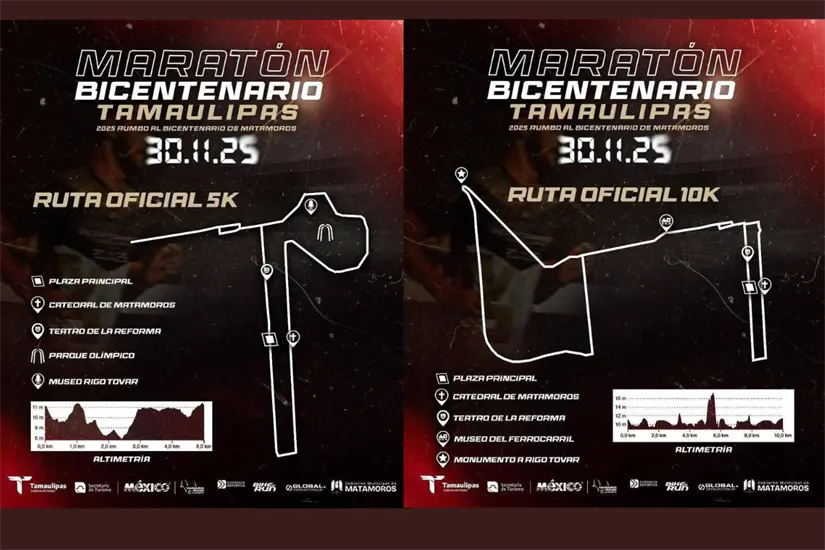 imagen recuadro Matamoros presenta las 4 rutas del Maratón Bicentenario 2025. FOTO | POSTA