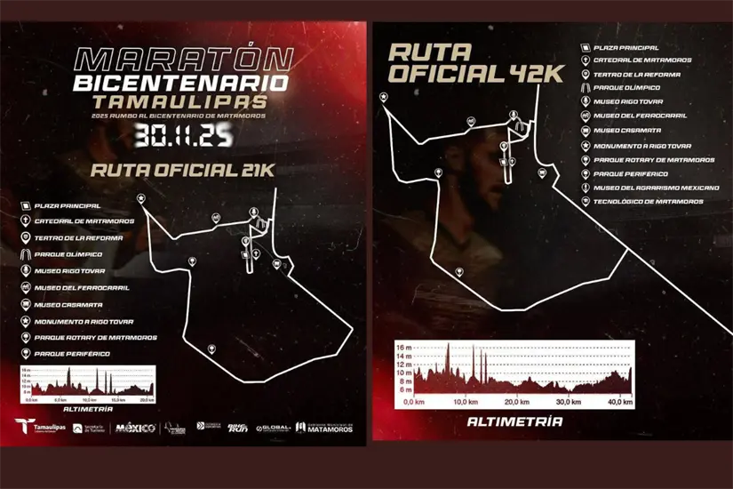 imagen recuadro Matamoros presenta las 4 rutas del Maratón Bicentenario 2025. FOTO | POSTA