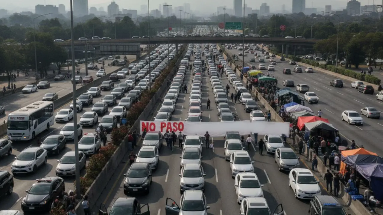 Megabloqueo en carreteras de CDMX. Foto: creada con IA