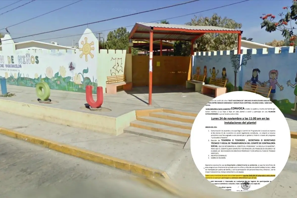 Comité escolar es denunciado por presuntos abusos en recursos del programa federal. Foto: Jardín José Vasconcelos en Cabo San Lucas | Foto: SOS Rotativo