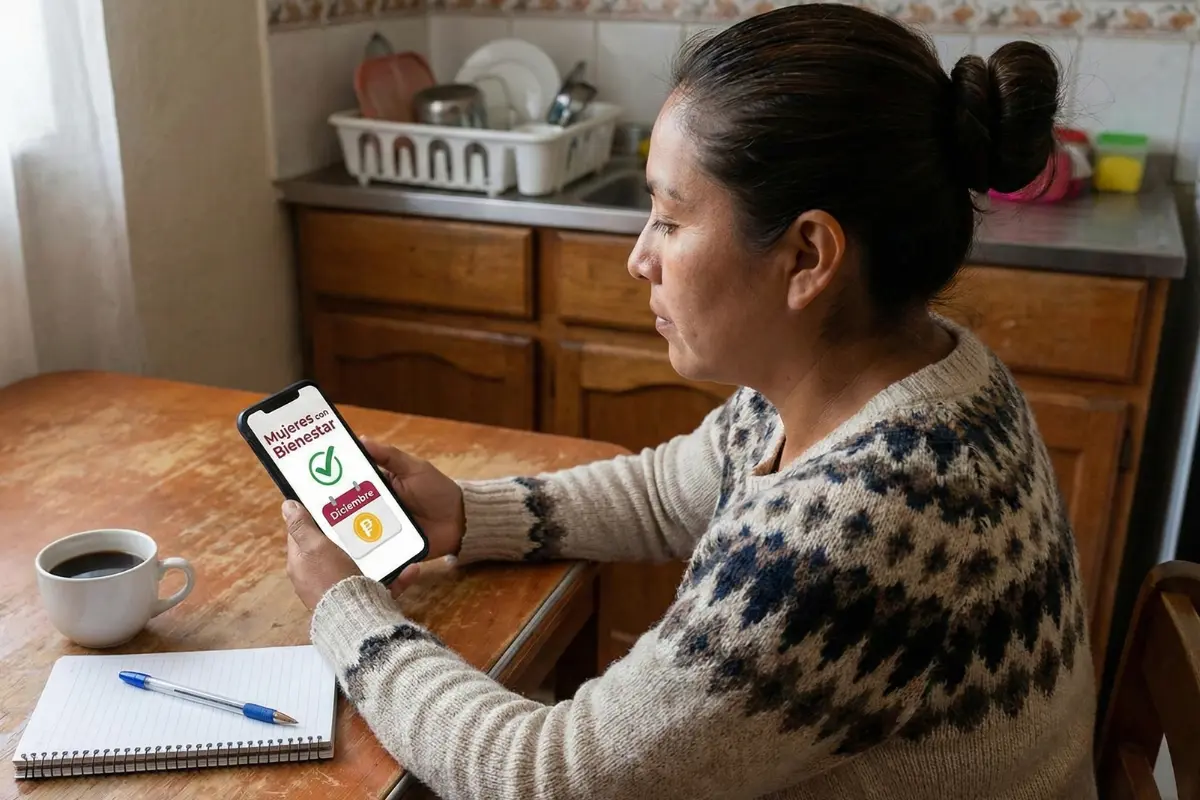 Mexiquense revisa si está inscrita o no en Mujeres con Bienestar. Foto: IA
