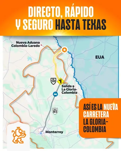La carretera La Gloria-Colombia es completamente gratuita y segura para viajar a la frontera con Laredo, Texas, sin salir de Nuevo León. Foto: Facebook El Gobierno de Nuevo León