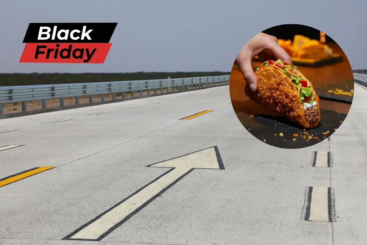 Taco Bell es una de las opciones económicas para ir a comer durante las compras por el Black Friday en Laredo, Texas. Foto: Facebook Taco Bell / Facebook El Gobierno de Nuevo León / Canva