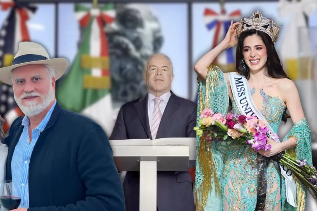 Miss Universo Fátima Bosch, Raúl Rocha Cantú y Bernardo Bosch Hernández posando (Foto: IG @missuniverse, @raulrocha777 / Canva)