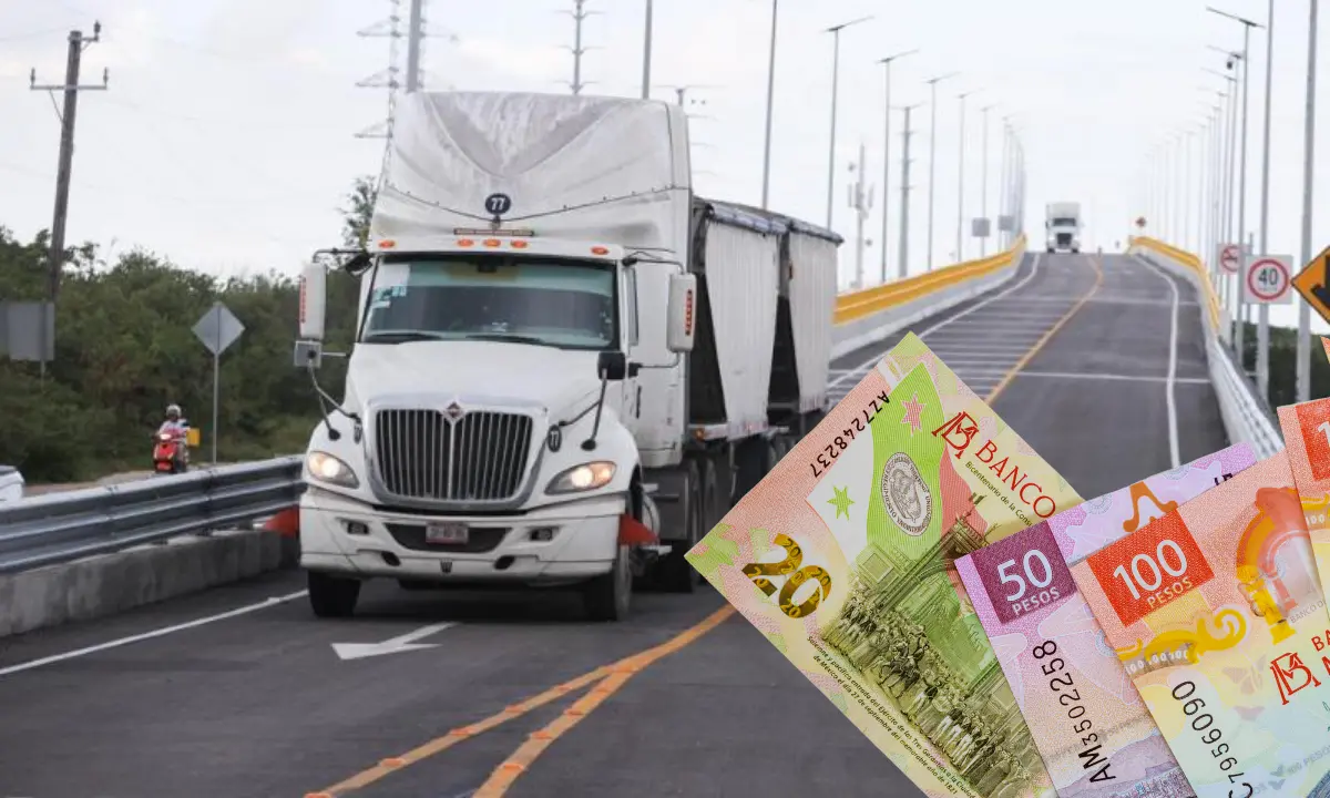 Unidad de carga pesada sobre el viaducto elevado en Progreso durante el período de pruebas Foto: Gobierno de Yucatán/Canva