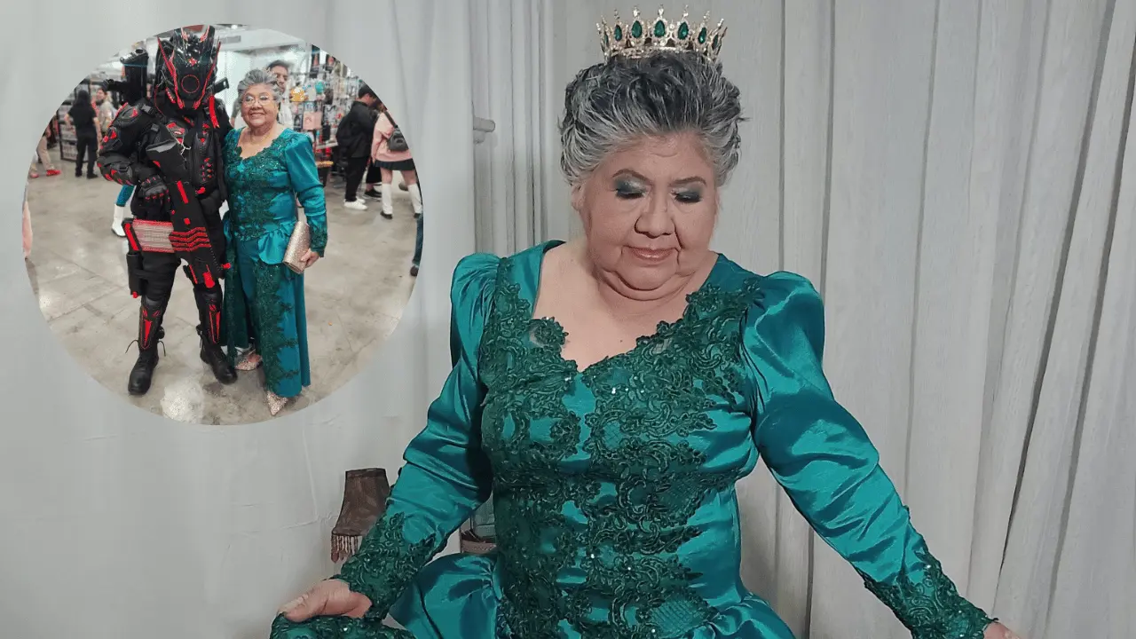 Antonia decidió usar un vestido verde con una corona y un maquillaje increíble. Foto: Canva/Facebook.