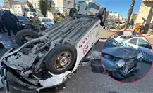 VIDEO | Choque en zona centro de Durango provoca volcadura y cuantiosos daños