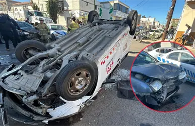 VIDEO | Choque en zona centro de Durango provoca volcadura y cuantiosos daños