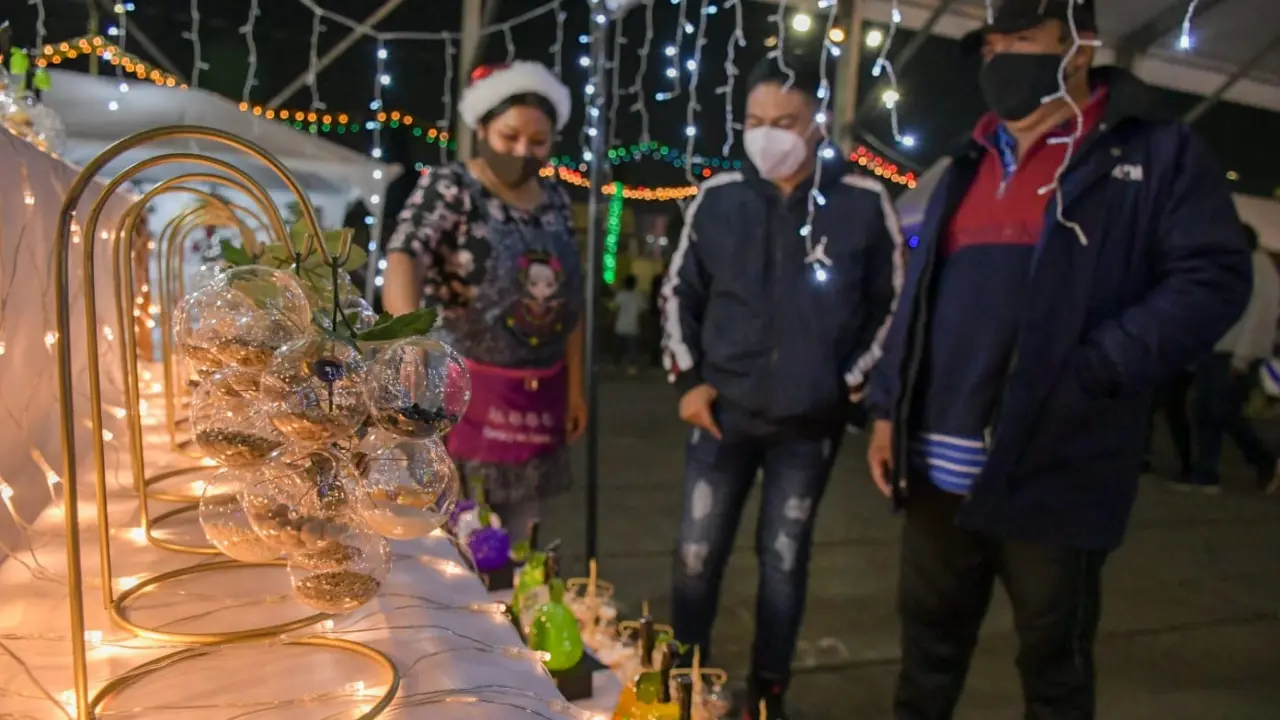 Venta de adornos, plantas, juguetes y más en el tianguis navideño del Edomex. | Foto: Especiales