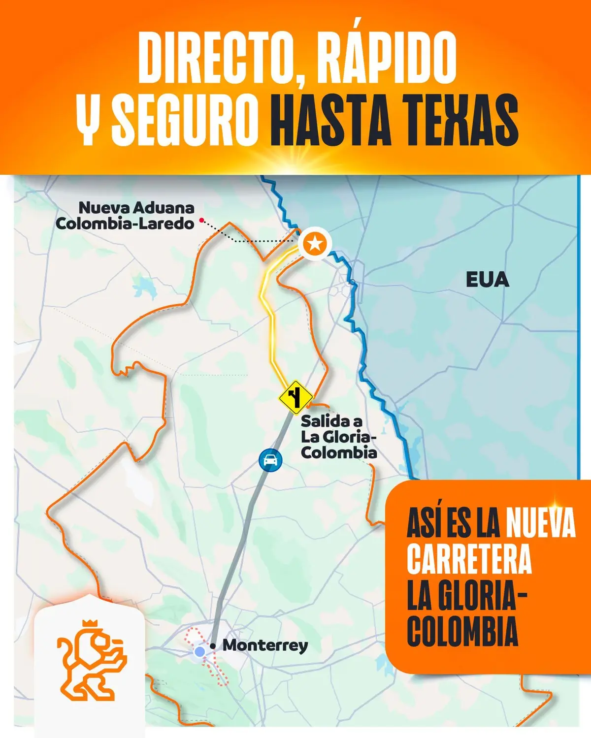 La carretera La Gloria-Colombia es la vía para llegar a Laredo, Texas, sin salir de Nuevo León. Foto: Facebook El Gobierno de Nuevo León