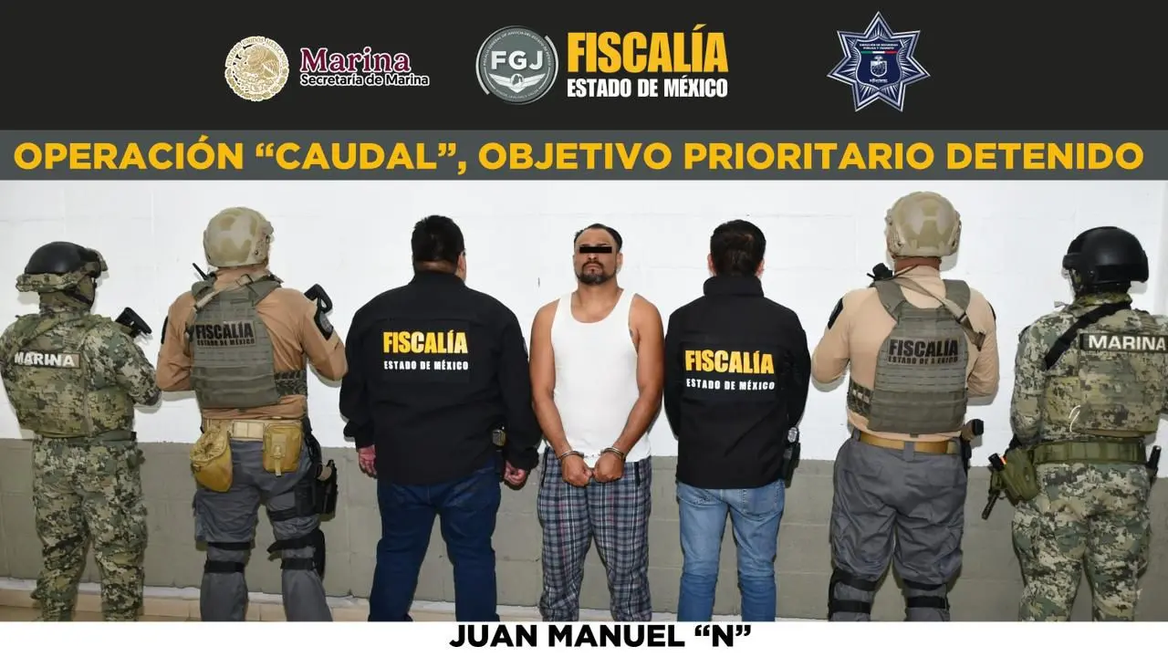 Sujeto detenido identificado como objetivo prioritario y parte del Operativo Caudal en Edomex. | Foto: FGJEM
