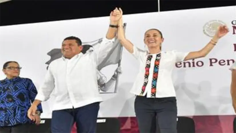 El gobernador Javier May Rodríguez y la presidenta Claudia Sheinbaum