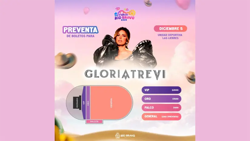 Gloria Trevi se presentará el próximo 5 de diciembre en la Feria Río Bravo 2025 | Foto: Feria Río Bravo