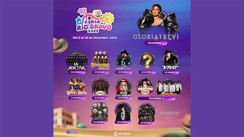 Cartelera de artistas que estarán en la Feria Río Bravo 2025 | Foto: Feria Río Bravo