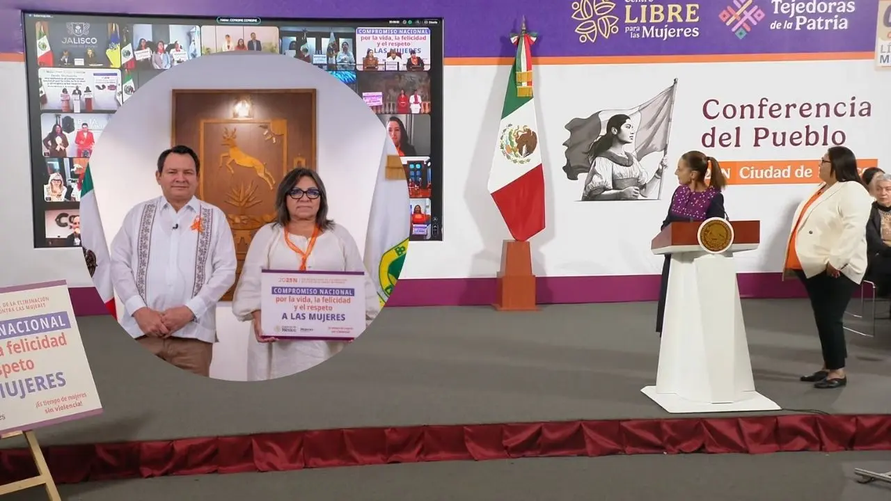 Aspecto de la conferencia mañanera de este martes en la cual se presento el Plan Integral contra el Abuso Sexual en el cual participó el Gobierno de Yucatán.- Fuente Gobierno de México y Gobierno del Estado