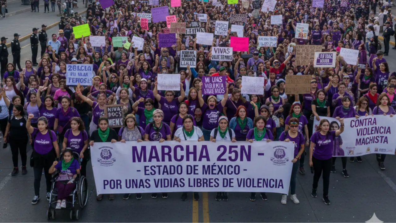 Colectivos feministas saldrán a marchar esta tarde en calles del Edomex para conmemorar el 25N. | Foto: Gemini IA