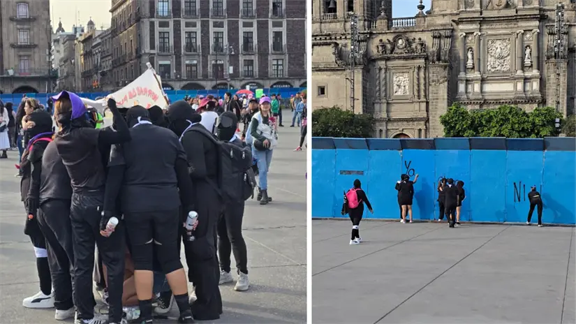 Colectivos se concentran en el Zócalo se inician pintas. Foto: Mario Flores 