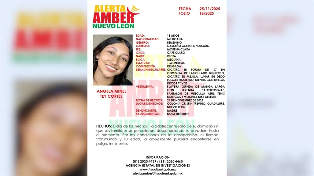 Activan Alerta Amber por Minel Tey, adolescente de 15 años desaparecida en Guadalupe