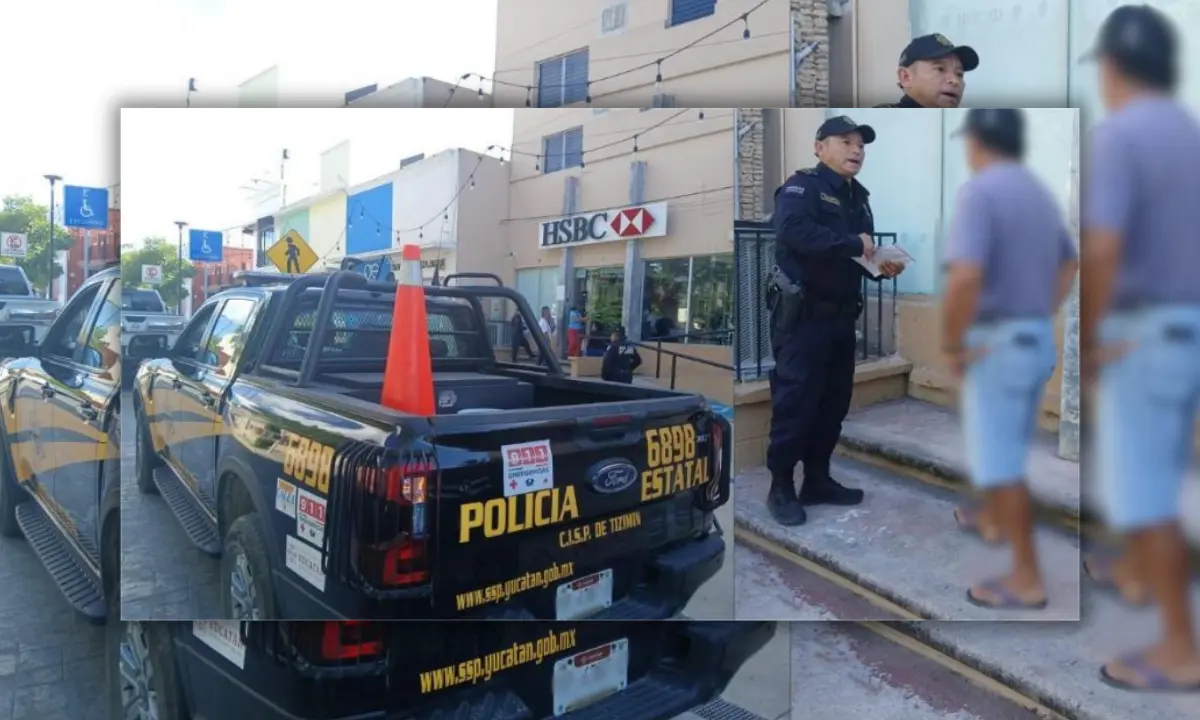 Elemento de la SSP Yucatán evitando que un hombre cayera en un intento de extorsión Foto: SSP Yucatán