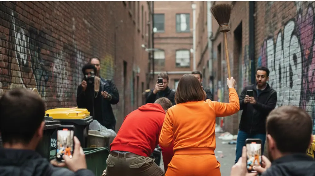 Mujer detiene a escobazos una pelea entre dos hombres ebrios en Venustiano Carranza