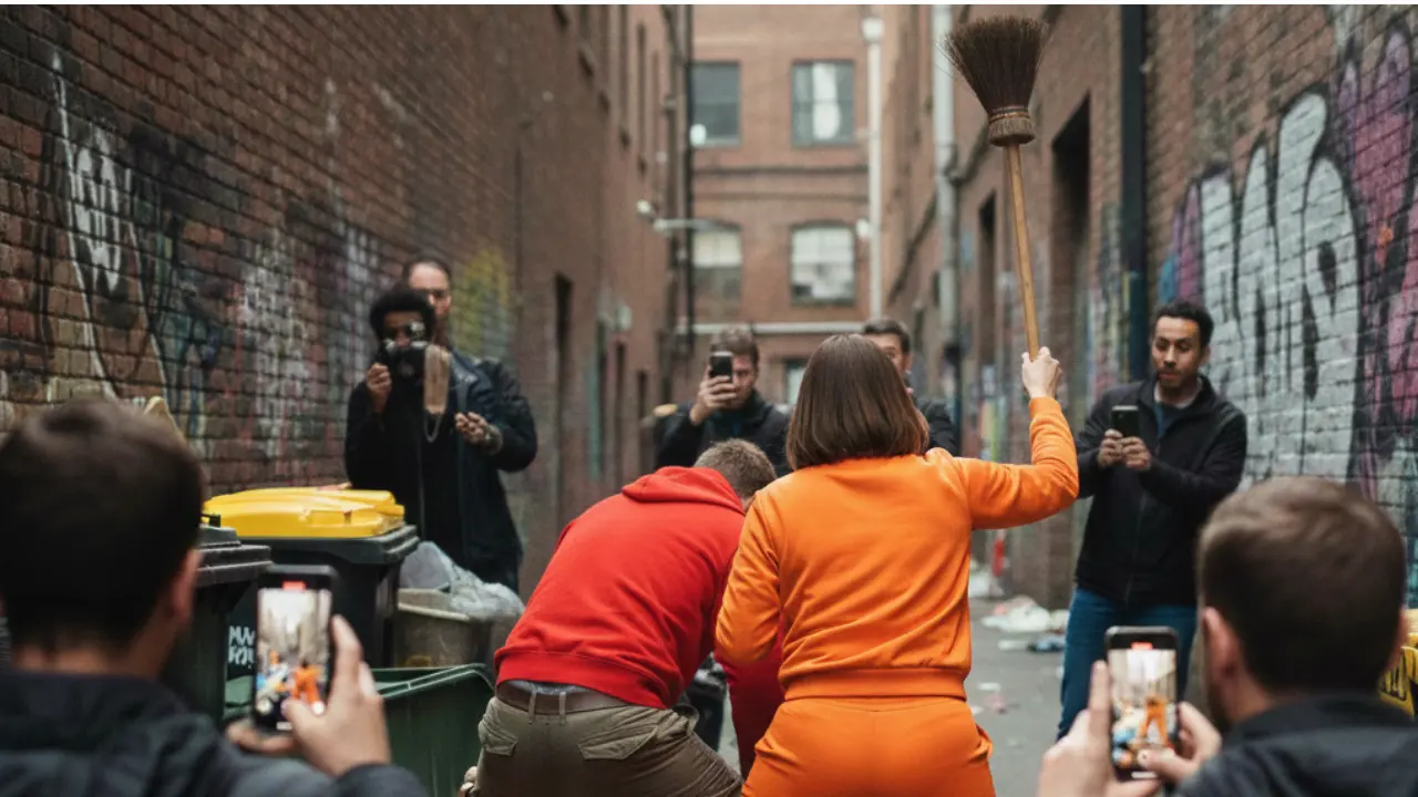 Referencia a mujer intenta detener a escobazos una pelea entre dos hombres en CDMX | Foto: Gemini IA