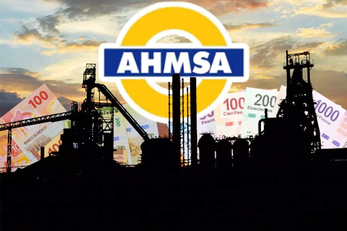 Sombra de la acerera en Monclova con billetes mexicanos representando la posible subasta del 2026 / Fotos: AHMSA | Canva