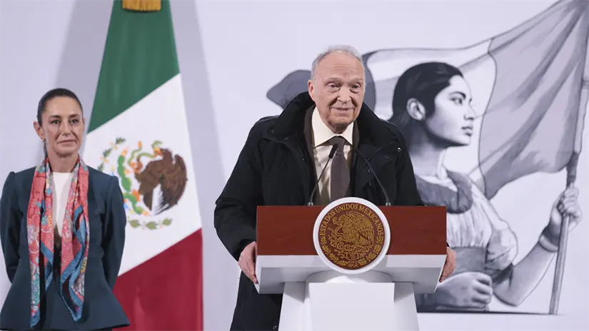 imagen recuadro Alejandro Gertz Manero y Claudia Sheinbaum en conferencia mañanera. Foto: Archivo