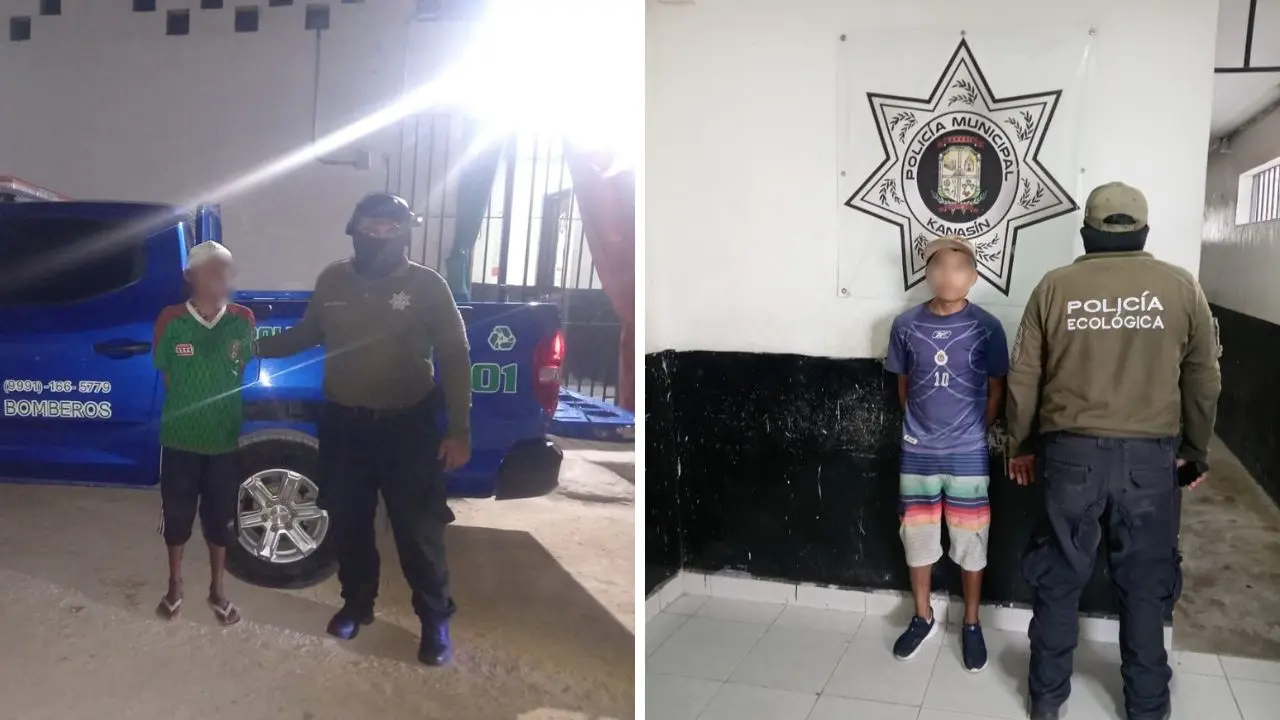 Aspecto de las dos personas que fueron detenidas por la Policía Ecológica de Kanasín por tirar basura en la vía pública.- Fuente Policía Ecológica de Kanasín