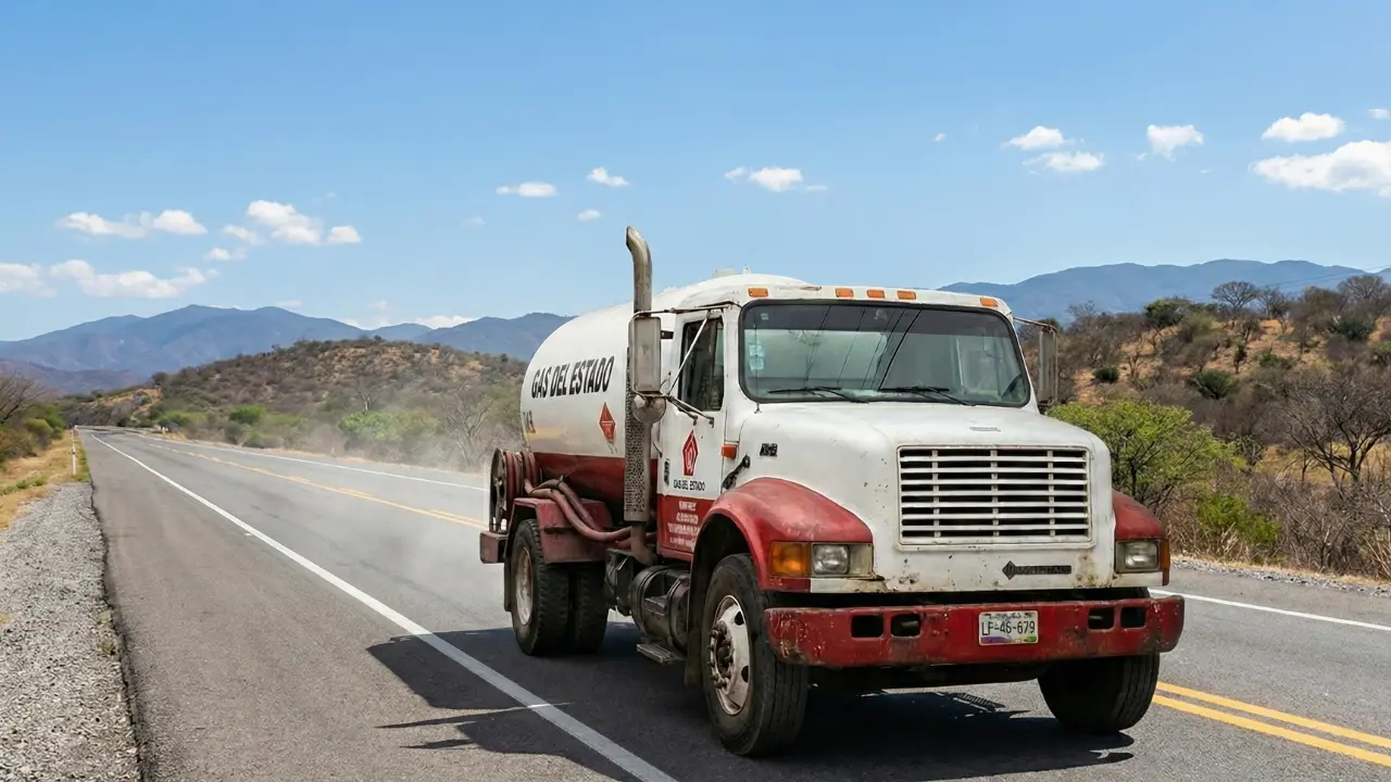 Pipa de gas LP en carretera del Estado de México | Foto: Gemini IA