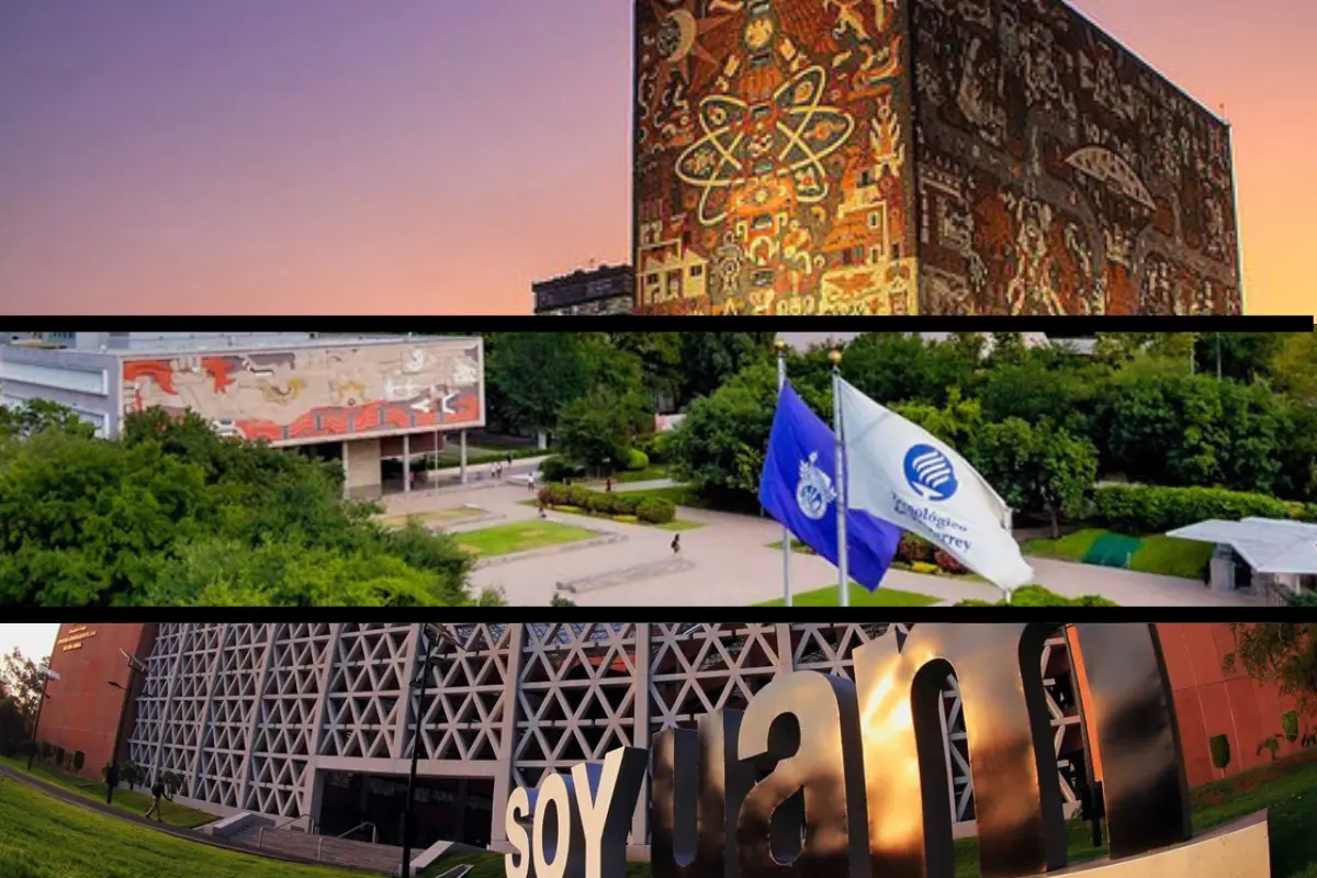Foto panorámica de la UAM, UNAM y Tec de Monterrey (Foto: web, uam.mx, unam.mx, tec.mx)