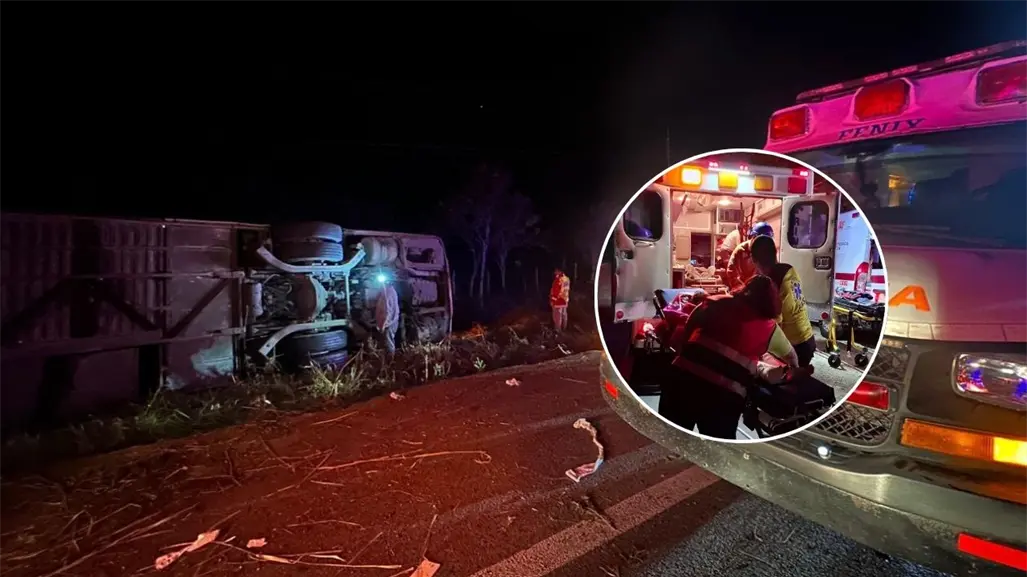 Vuelca autobús de pasajeros en Bacalar, Quintana Roo, y deja un saldo de 15 heridos