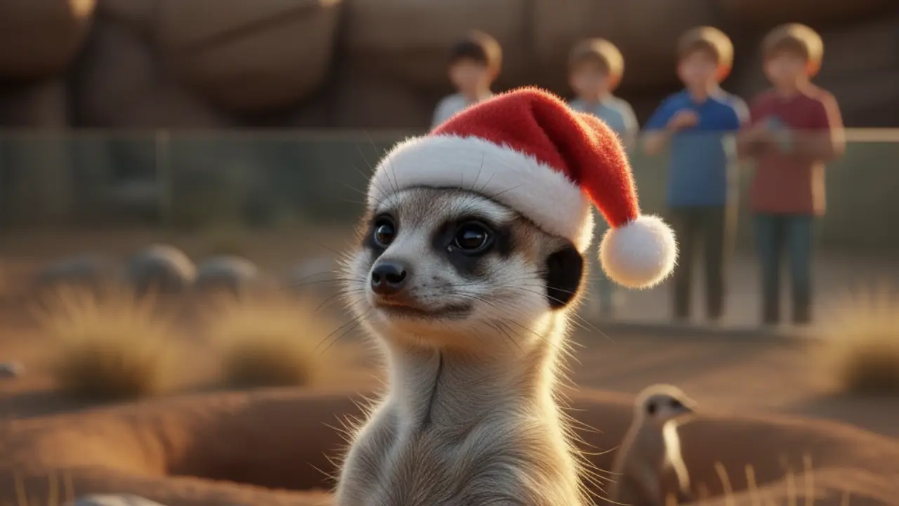 Suricata con gorro navideño por recorrido Zoológico de Zacango | Gemini IA